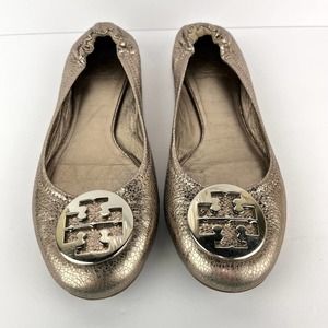 Tory Burch Gold Flats with Silver Emblem